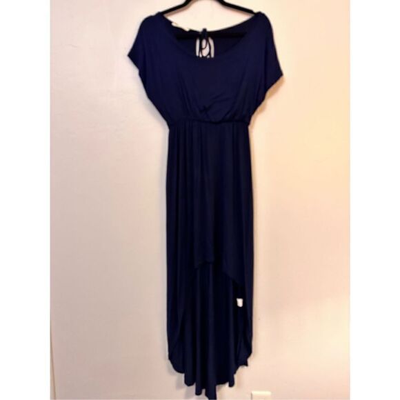 Love Blossom Womens Keyhole Tie Scoop Neck Waist A Line Dress Navy Blue Large - Picture 1 of 3